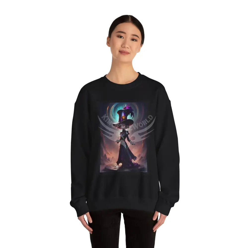 Gothic Anime Magician Empowered Lady Fantasy Signature Design Sweatshirt — Tall Giantess Fetish Art Crewneck Sweatshirt