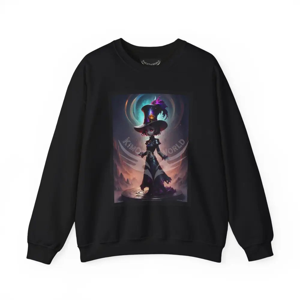Gothic Anime Magician Empowered Lady Fantasy Signature Design Sweatshirt — Tall Giantess Fetish Art Crewneck Black / S