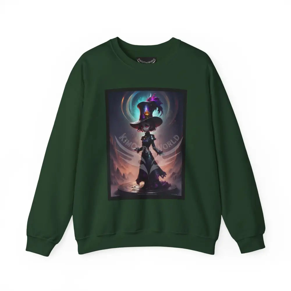 Gothic Anime Magician Empowered Lady Fantasy Signature Design Sweatshirt — Tall Giantess Fetish Art Crewneck Forest