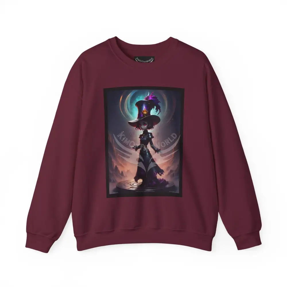 Gothic Anime Magician Empowered Lady Fantasy Signature Design Sweatshirt — Tall Giantess Fetish Art Crewneck Maroon / S