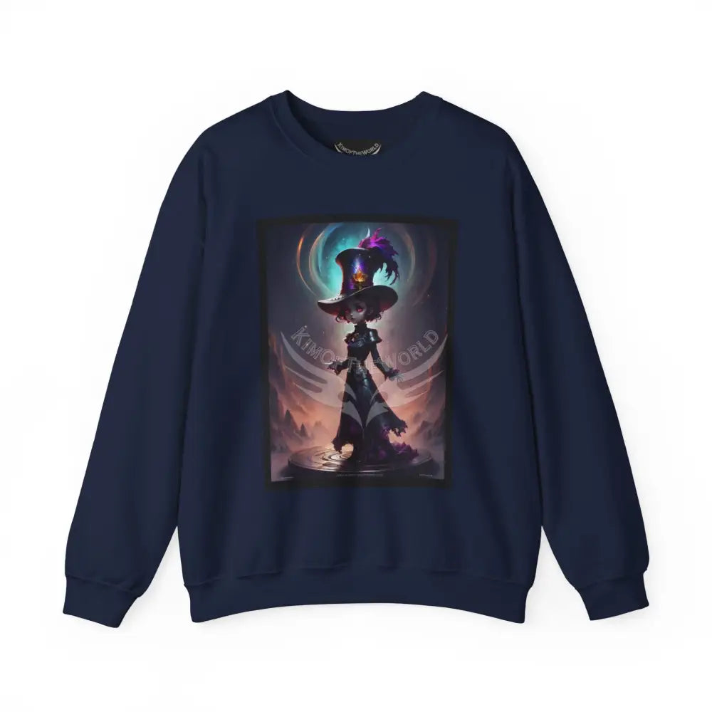 Gothic Anime Magician Empowered Lady Fantasy Signature Design Sweatshirt — Tall Giantess Fetish Art Crewneck Navy / S