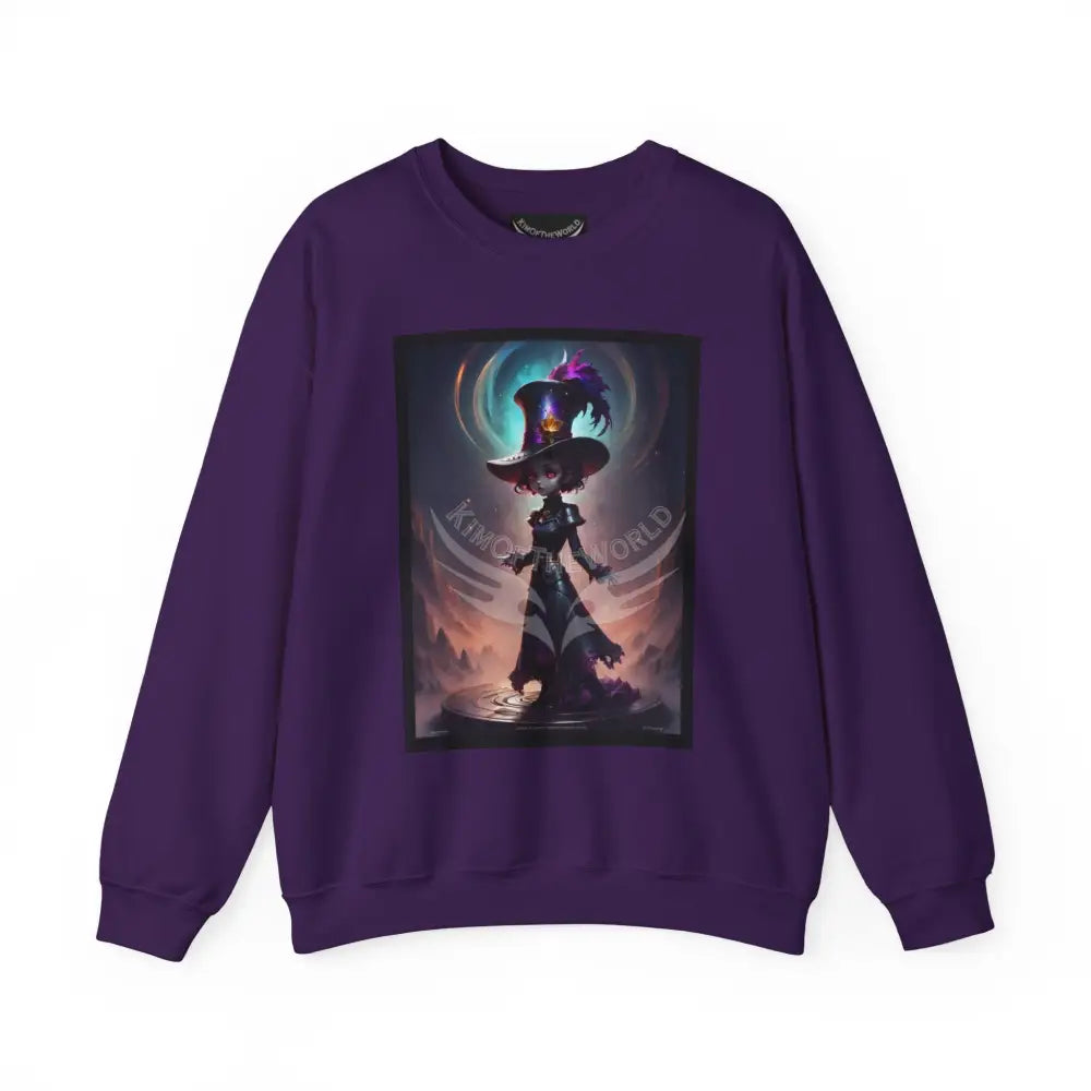 Gothic Anime Magician Empowered Lady Fantasy Signature Design Sweatshirt — Tall Giantess Fetish Art Crewneck Purple / S