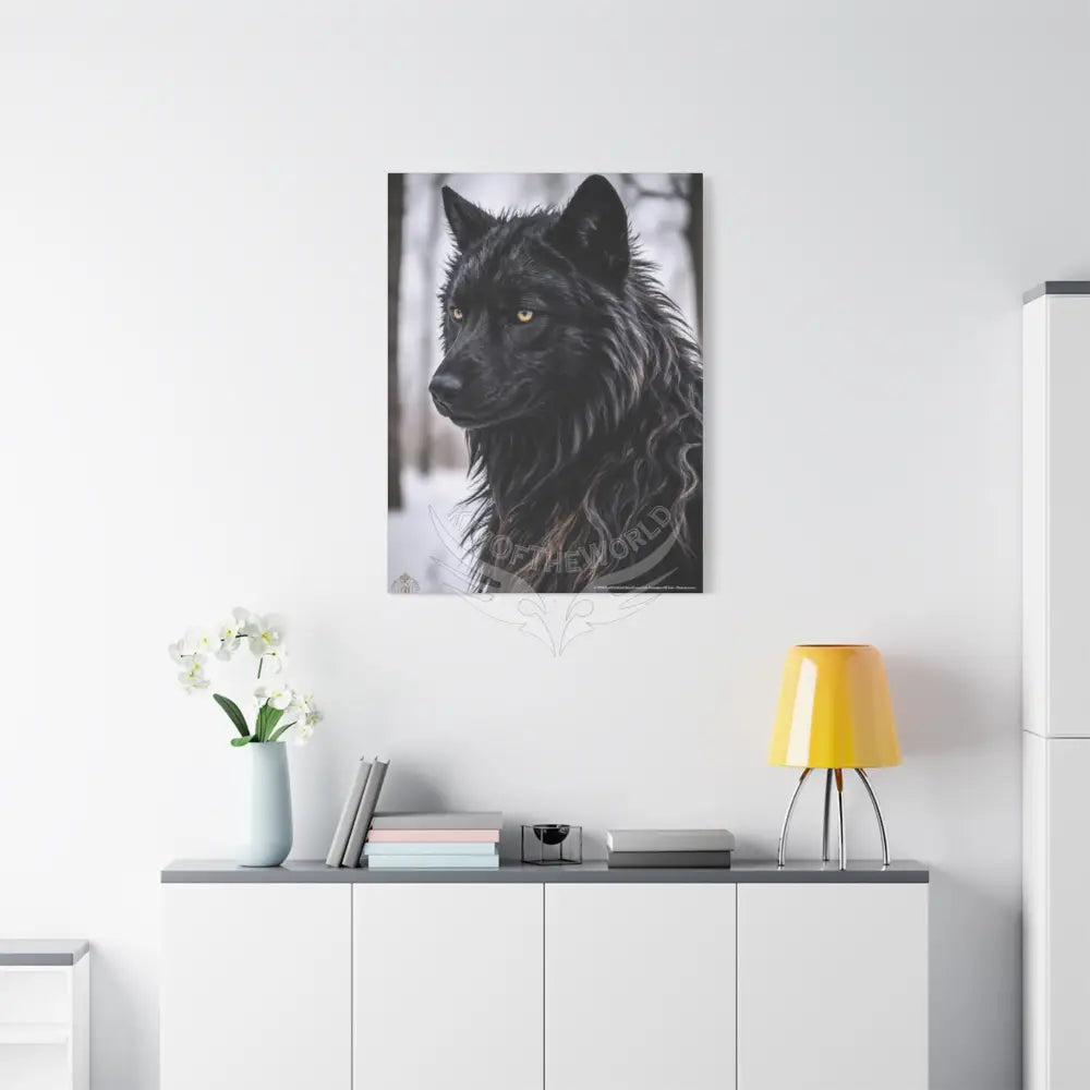 Gothic Beautiful Black Wolf Dark Howler Fantasy Canvas Print — Matte Stretched Wall Art Canvas