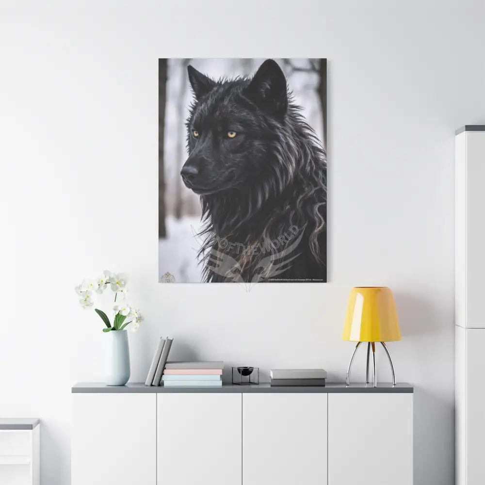 Gothic Beautiful Black Wolf Dark Howler Fantasy Canvas Print — Matte Stretched Wall Art Canvas