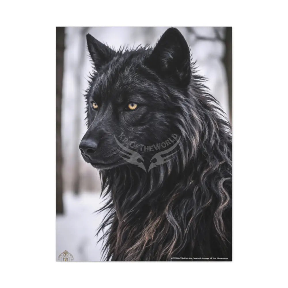 Gothic Beautiful Black Wolf Dark Howler Fantasy Canvas Print — Matte Stretched Wall Art 30’’ x 40’’ (Vertical) / 1.25’’