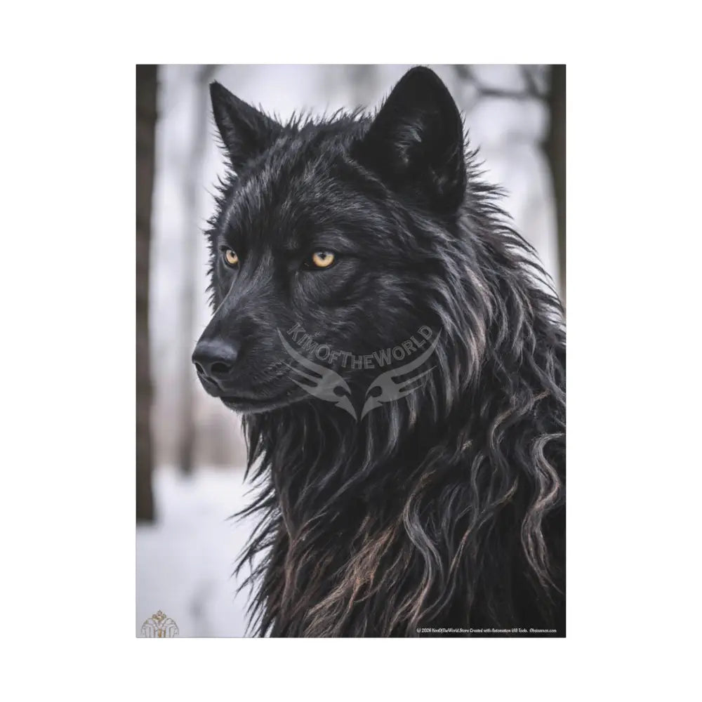 Gothic Beautiful Black Wolf Dark Howler Fantasy Canvas Print — Matte Stretched Wall Art 36’’ x 48’’ (Vertical) / 1.25’’