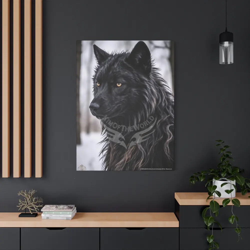 Gothic Beautiful Black Wolf Dark Howler Fantasy Canvas Print — Matte Stretched Wall Art Canvas