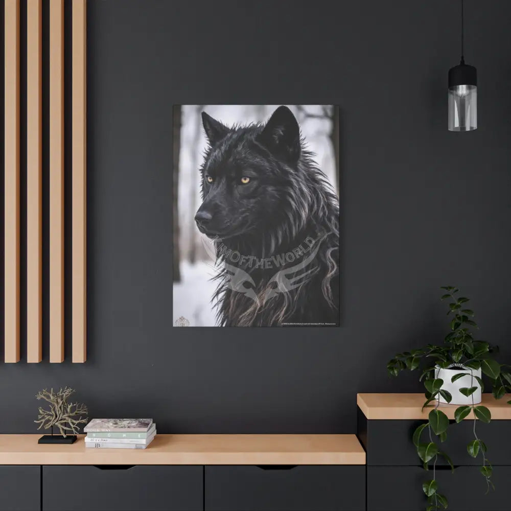 Gothic Beautiful Black Wolf Dark Howler Fantasy Canvas Print — Matte Stretched Wall Art Canvas