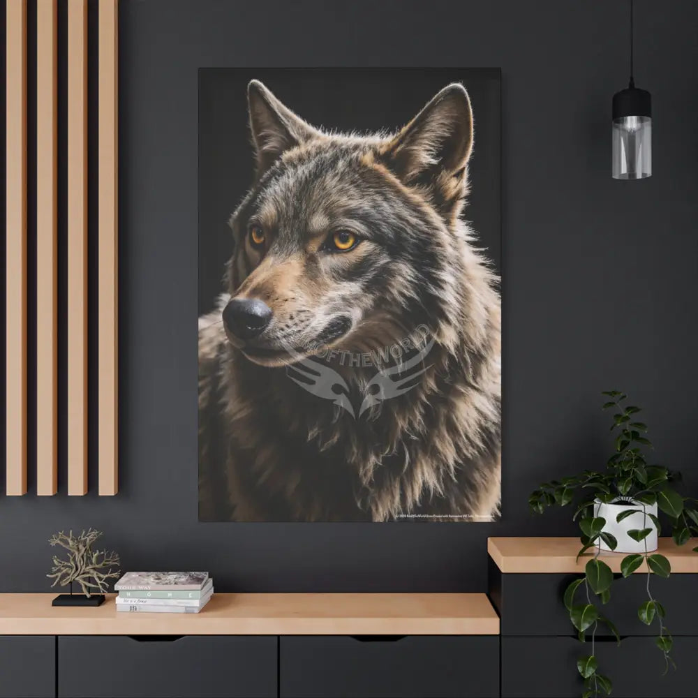 Gothic Beautiful Brown Wolf Dark Howler Fantasy Canvas Print — Matte Stretched Wall Art Canvas