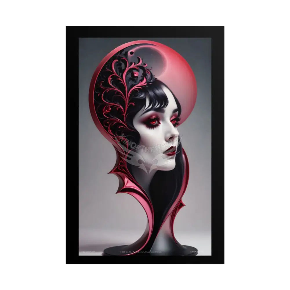 Gothic Black Lace 3D Moon Weird Surreal Portrait Black & Red Satin 3D Moon Art Poster — Black & Red Fashion Bedroom