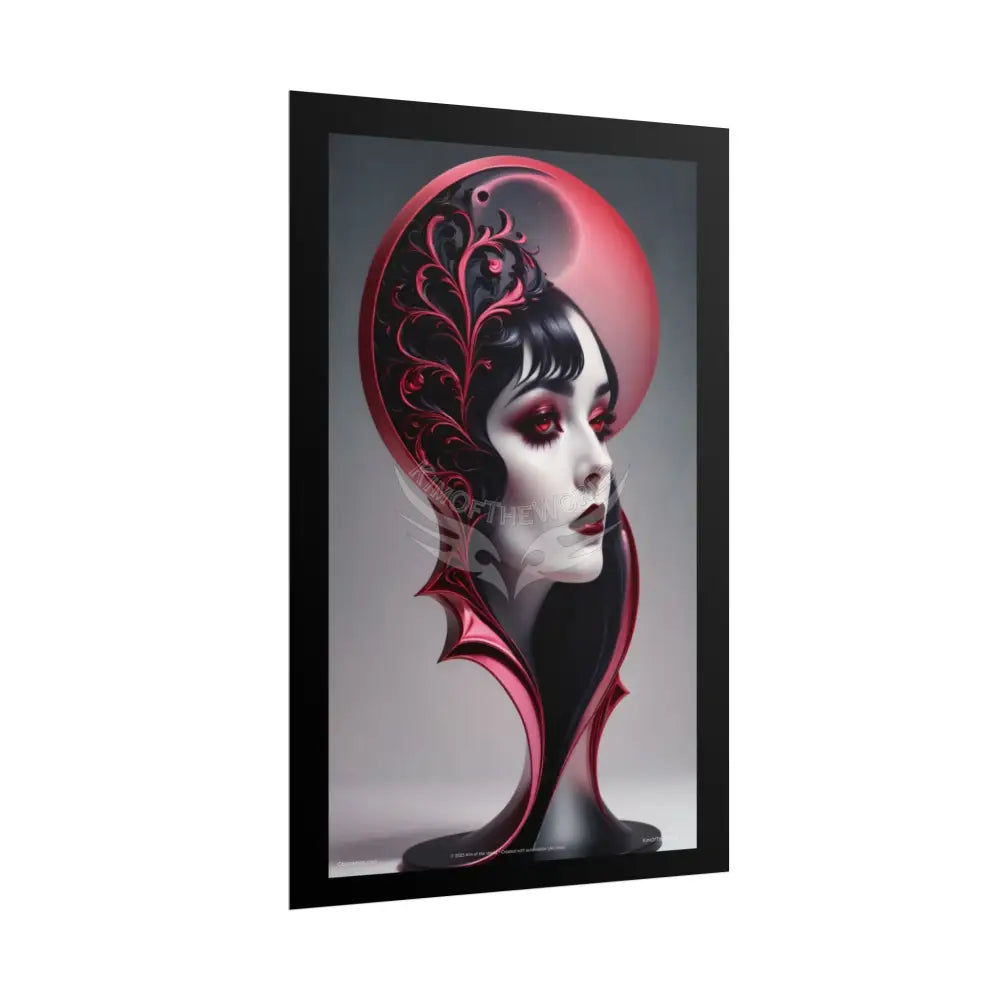 Gothic Black Lace 3D Moon Weird Surreal Portrait Black & Red Satin 3D Moon Art Poster — Black & Red Fashion Bedroom
