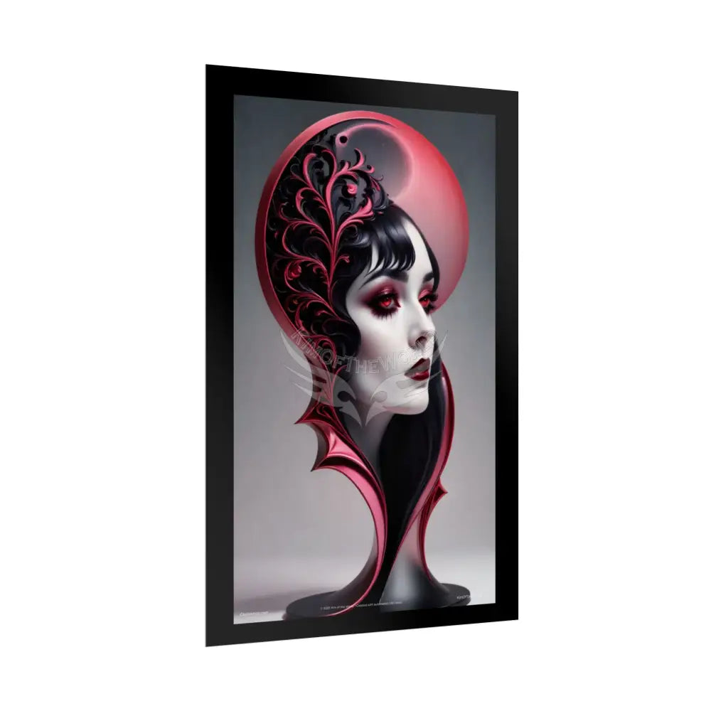 Gothic Black Lace 3D Moon Weird Surreal Portrait Black & Red Satin 3D Moon Art Poster — Black & Red Fashion Bedroom