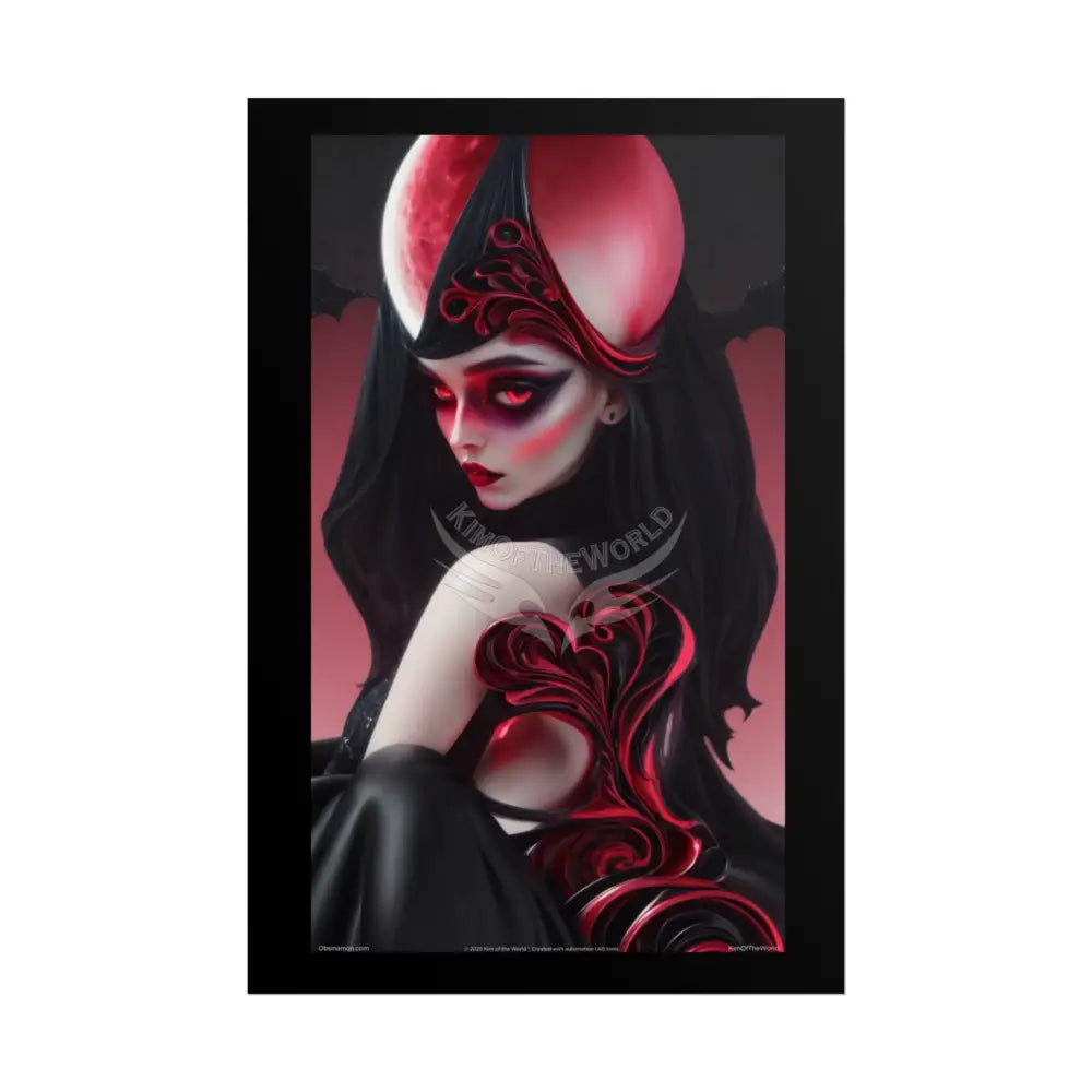 Gothic Black Lace Love Heart 3D Moon Weird Surreal Portrait Black & Red Satin 3D Moon Art Poster — Black & Red Fashion