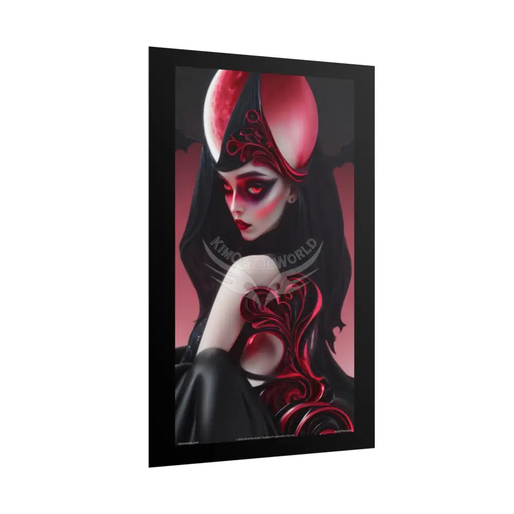 Gothic Black Lace Love Heart 3D Moon Weird Surreal Portrait Black & Red Satin 3D Moon Art Poster — Black & Red Fashion