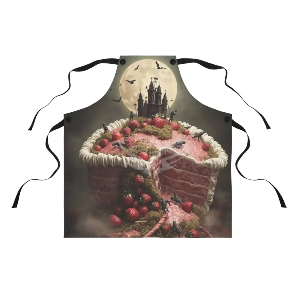 Gothic Castle Moon Apron — Halloween Dessert Baker’s Apron in Strawberry Cake One Size Accessories