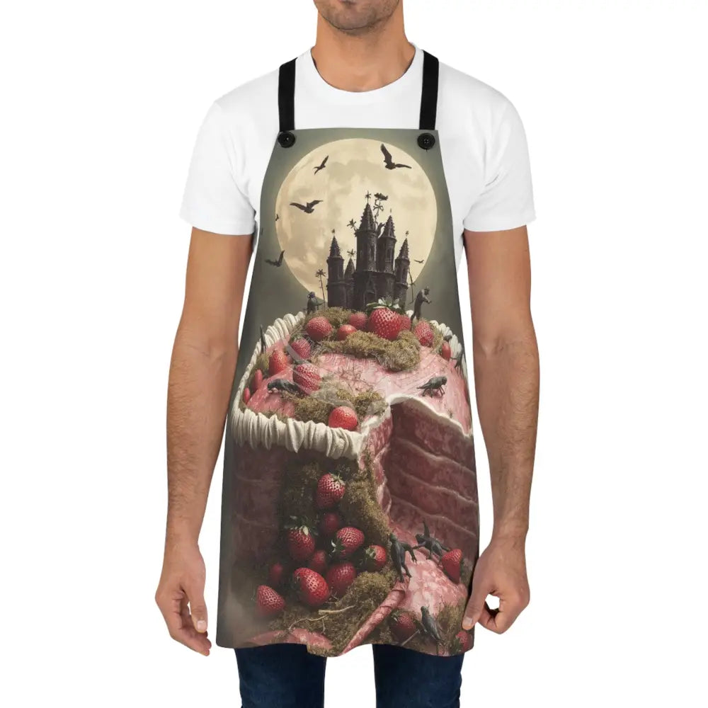 Gothic Castle Moon Apron — Halloween Dessert Baker’s Apron in Strawberry Cake One Size Accessories