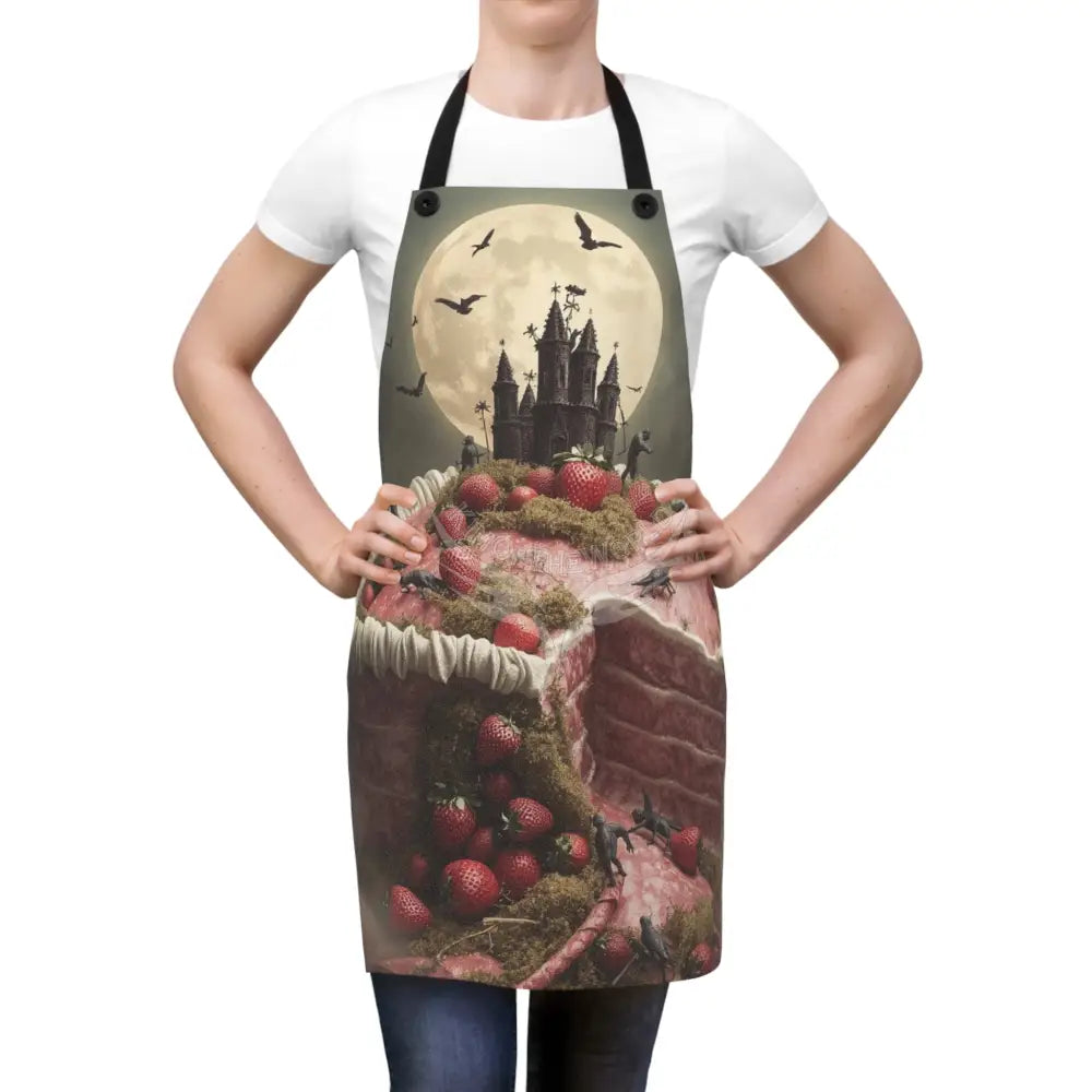 Gothic Castle Moon Apron — Halloween Dessert Baker’s Apron in Strawberry Cake One Size Accessories