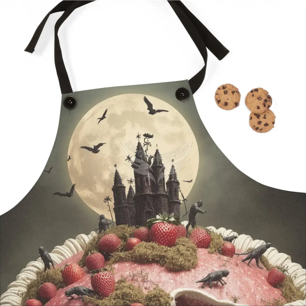 Gothic Castle Moon Apron — Halloween Dessert Baker’s Apron in Strawberry Cake One Size Accessories