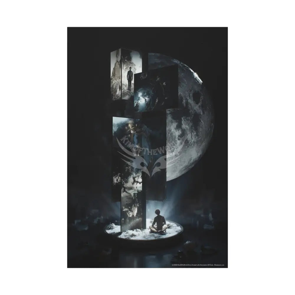 Gothic Cosmic Moon Dark Multidimensional Canvas Print — Space Art 40’’ x 60’’ (Vertical) / 1.25’’ Canvas