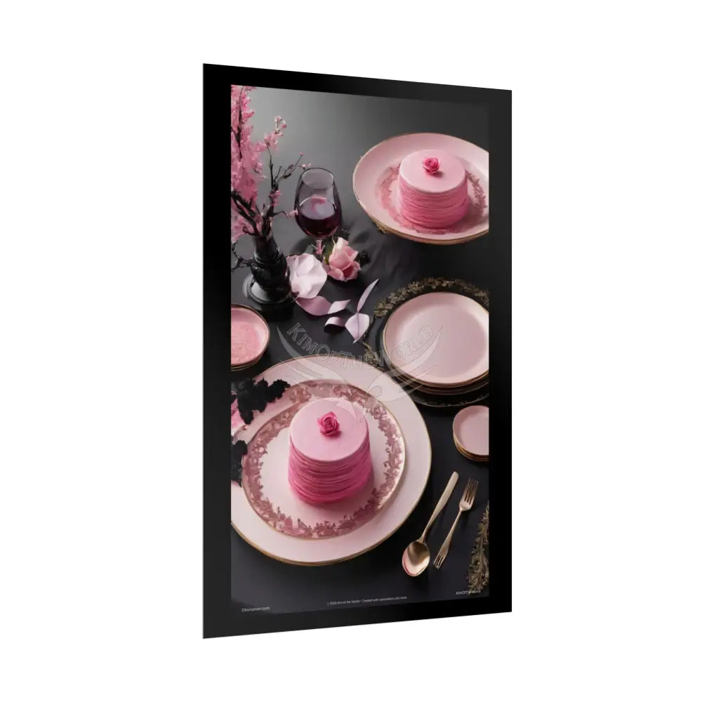Gothic Culinary Art Poster — Dusty Pink & Black Satin Kitchen Fine Dining Restaurant Bistro Dessert Print Poster