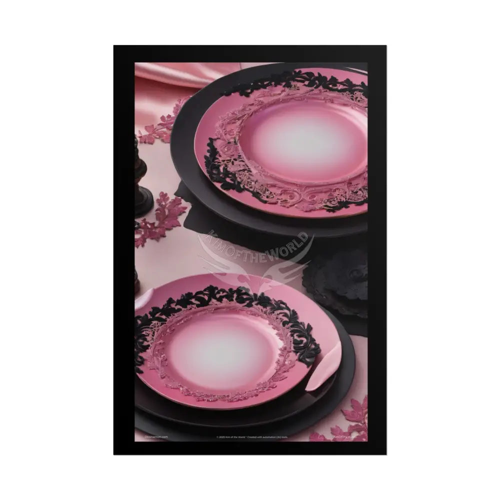 Gothic Culinary Art Poster — Dusty Pink & Black Satin Kitchen Fine Dining Restaurant Bistro Dessert Print 24’’ x 36’’