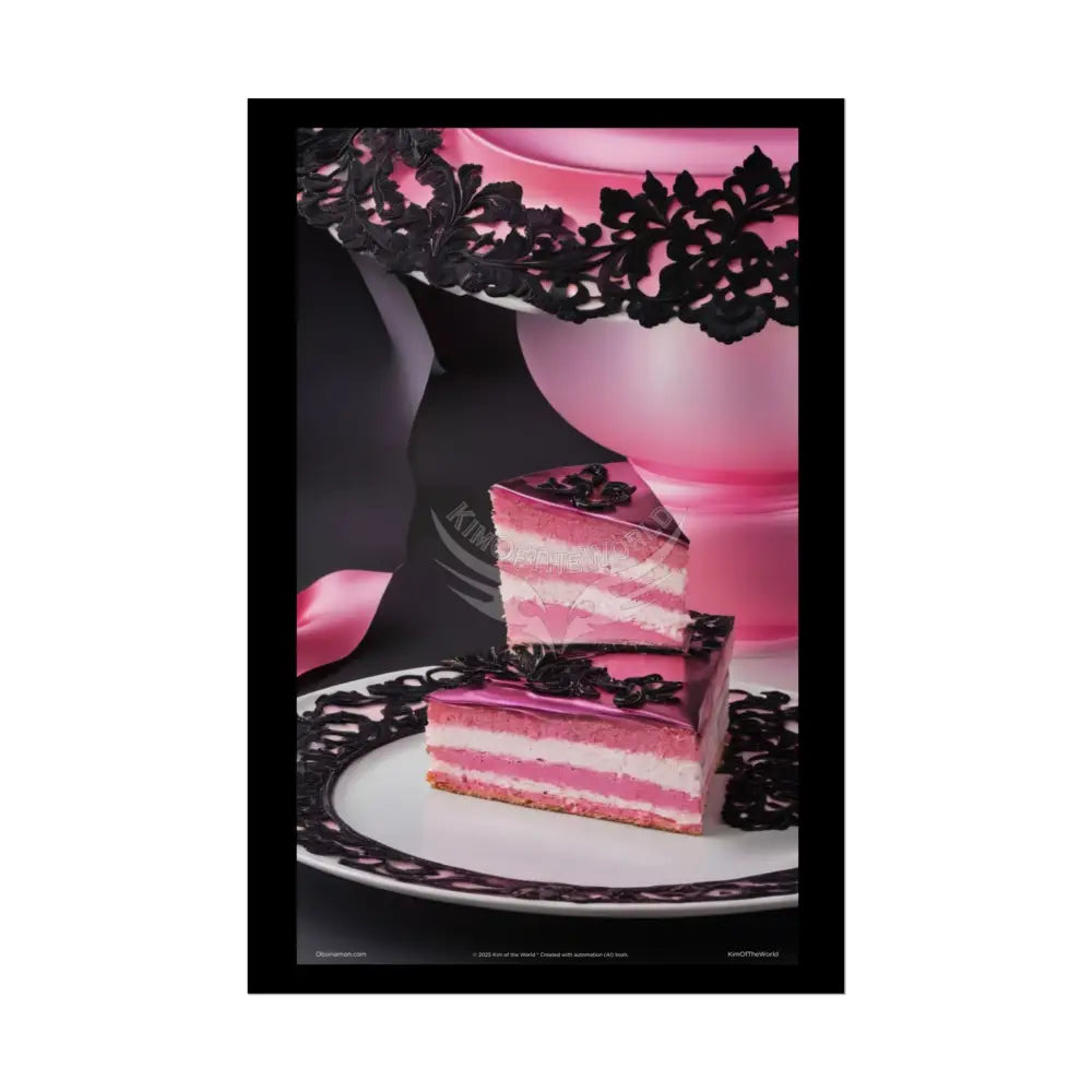 Gothic Culinary Art Poster — Dusty Pink & Black Satin Kitchen Fine Dining Restaurant Bistro Dessert Print 24’’ x 36’’