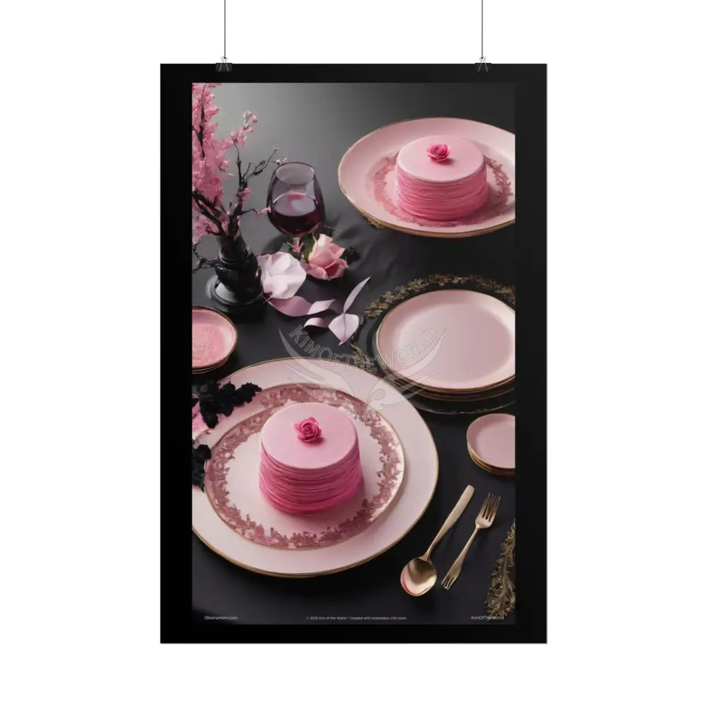 Gothic Culinary Art Poster — Dusty Pink & Black Satin Kitchen Fine Dining Restaurant Bistro Dessert Print Poster