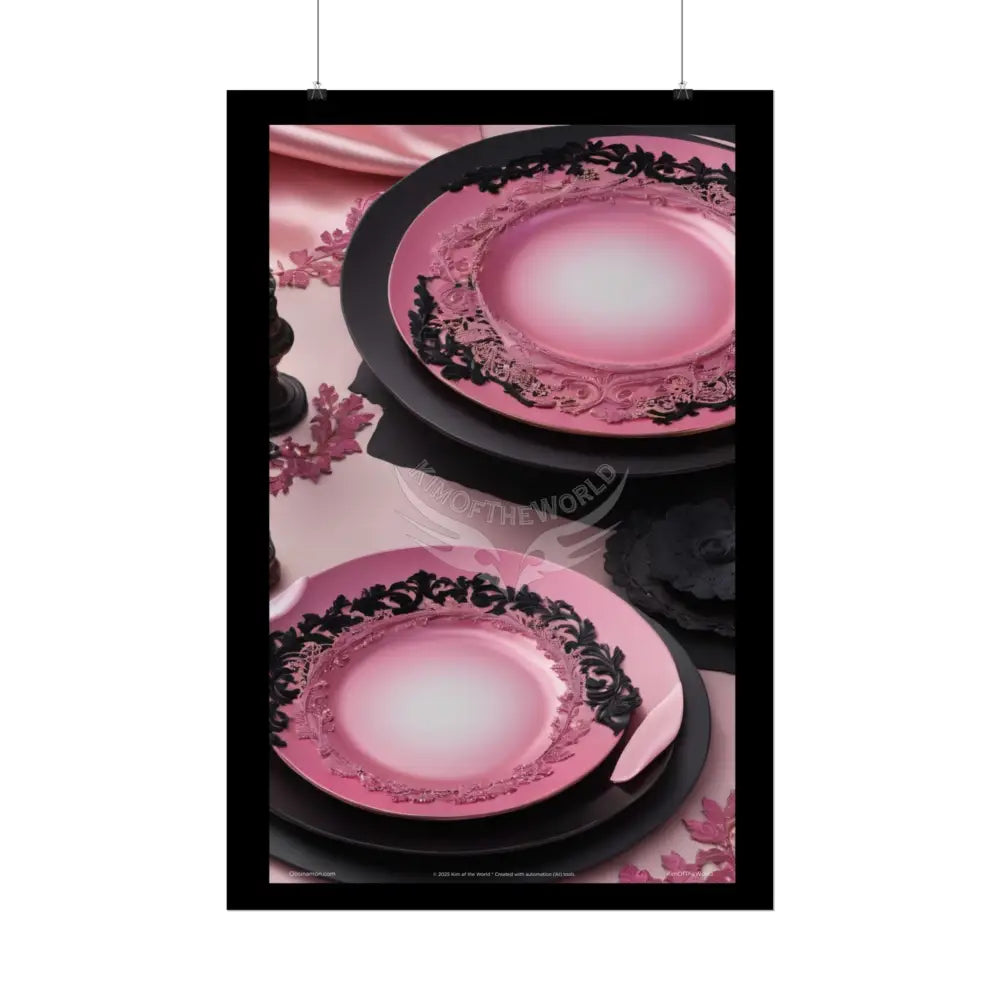 Gothic Culinary Art Poster — Dusty Pink & Black Satin Kitchen Fine Dining Restaurant Bistro Dessert Print Poster