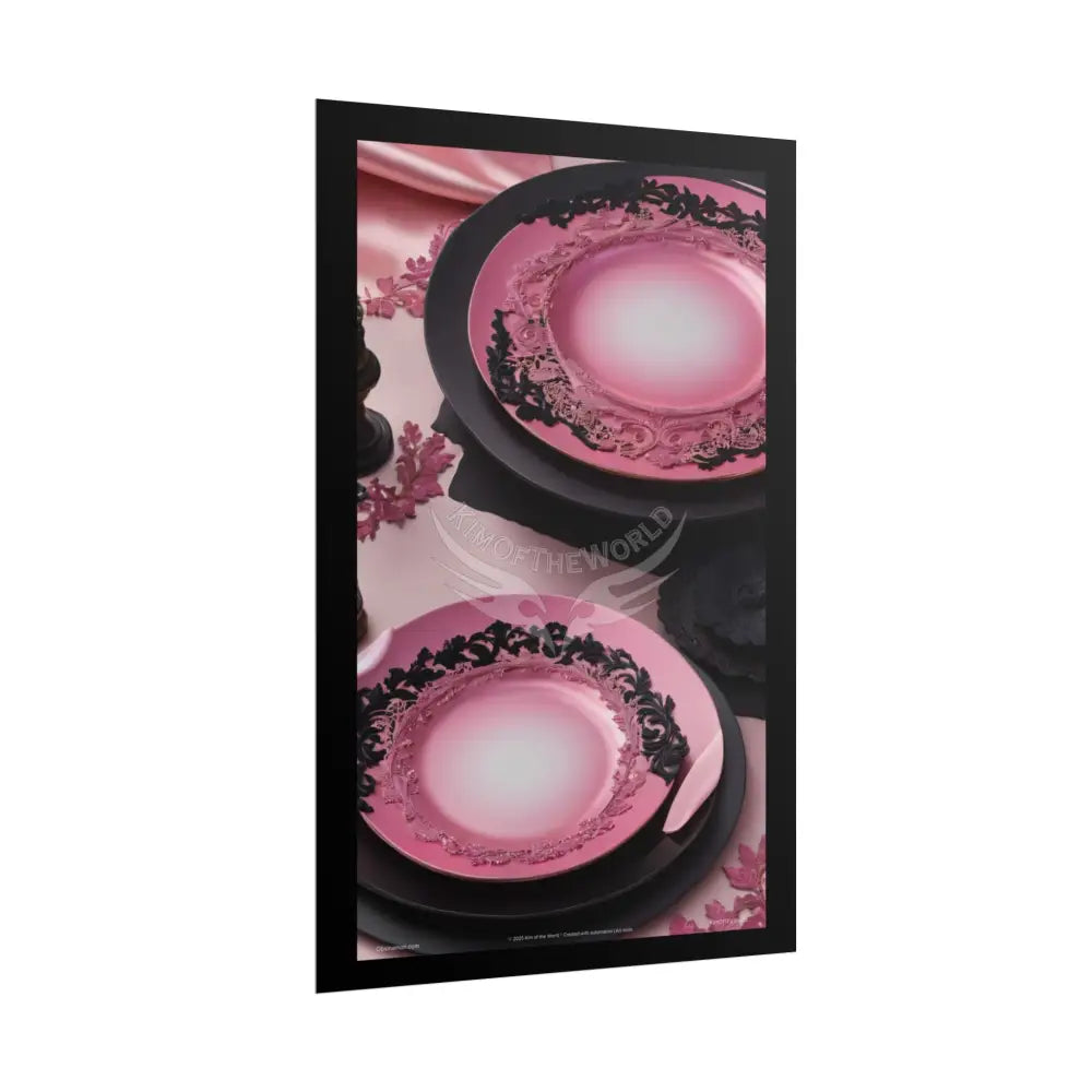 Gothic Culinary Art Poster — Dusty Pink & Black Satin Kitchen Fine Dining Restaurant Bistro Dessert Print Poster