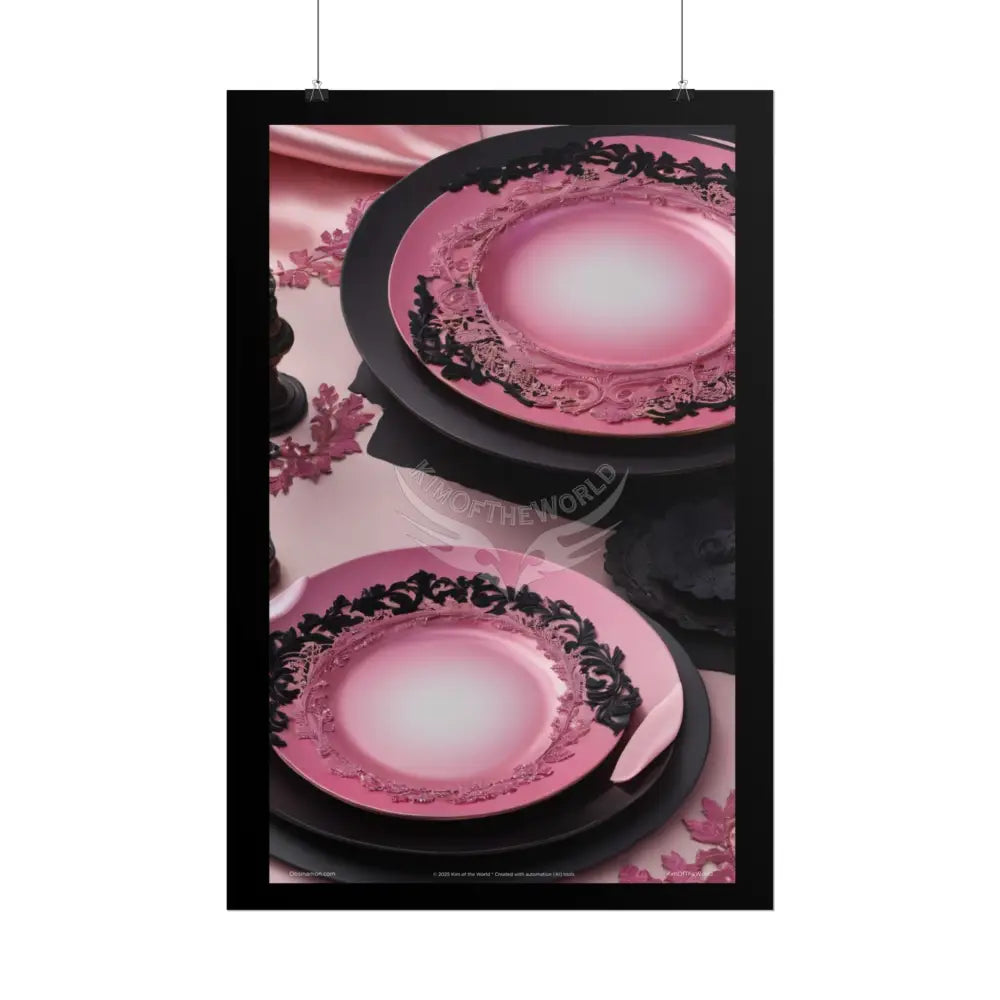 Gothic Culinary Art Poster — Dusty Pink & Black Satin Kitchen Fine Dining Restaurant Bistro Dessert Print Poster