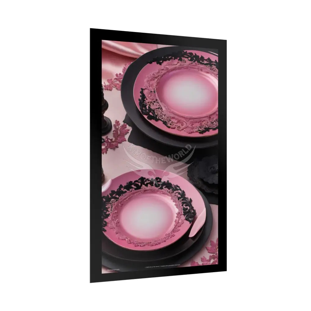 Gothic Culinary Art Poster — Dusty Pink & Black Satin Kitchen Fine Dining Restaurant Bistro Dessert Print Poster