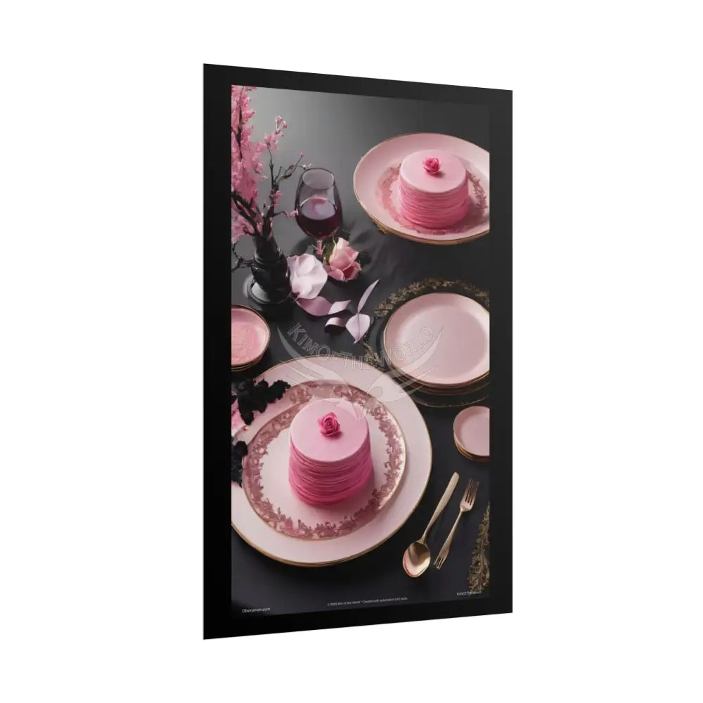 Gothic Culinary Art Poster — Dusty Pink & Black Satin Kitchen Fine Dining Restaurant Bistro Dessert Print Poster