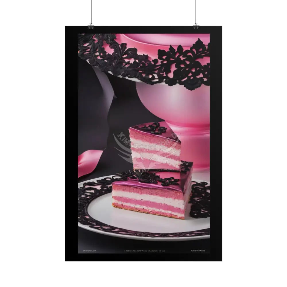 Gothic Culinary Art Poster — Dusty Pink & Black Satin Kitchen Fine Dining Restaurant Bistro Dessert Print Poster