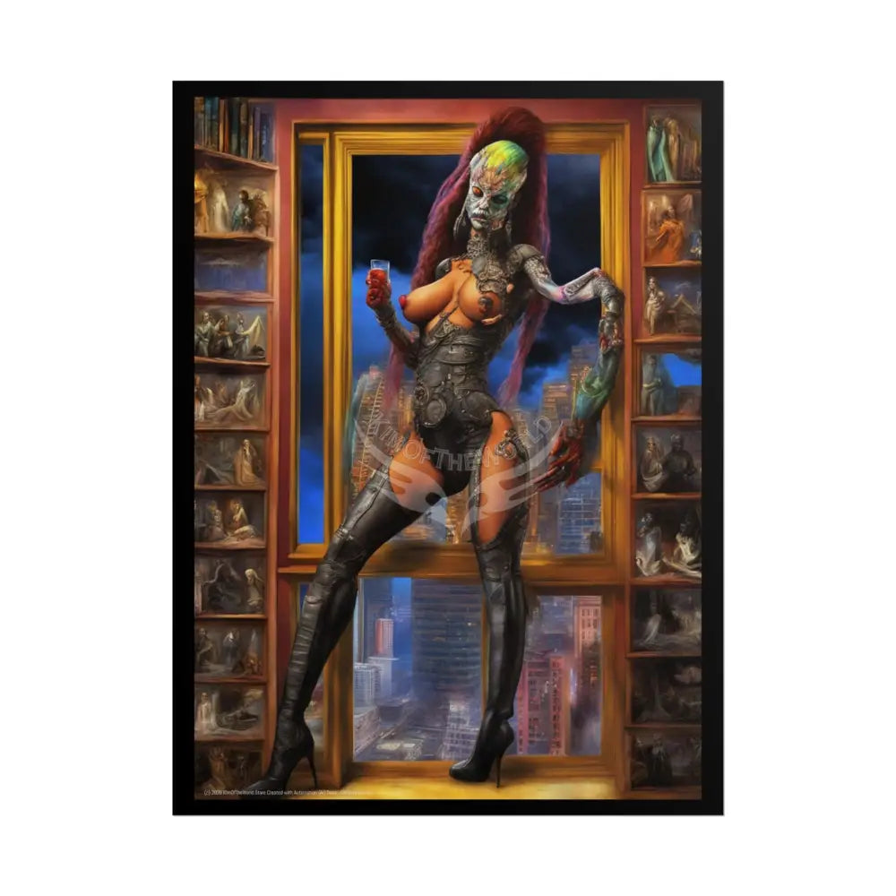 Gothic Cyborg Warrior Lady Fashion Tall Girlfriend Giantess Girl Rolled Posters — Subtle AI Girl Wall Art 18″ x 24″