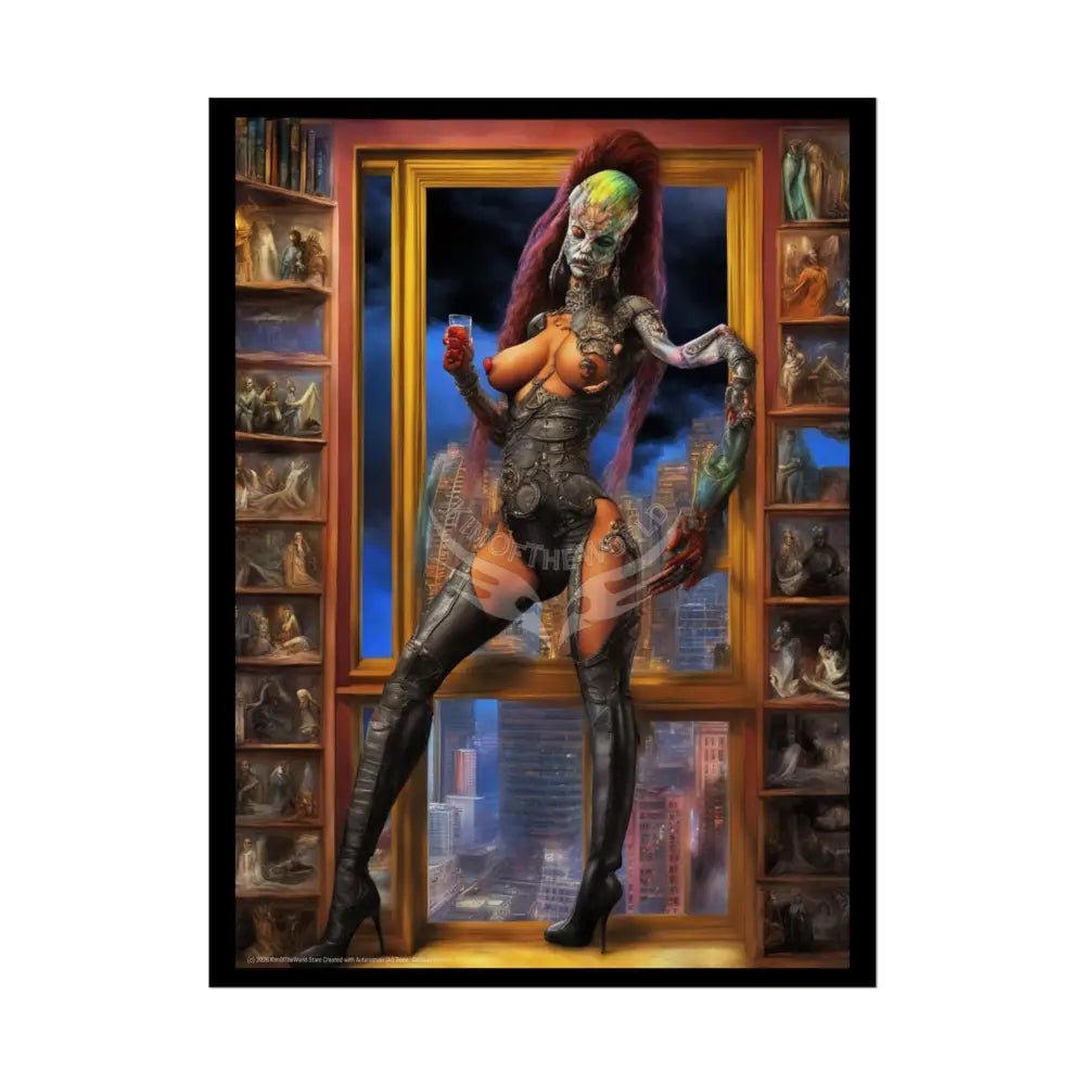 Gothic Cyborg Warrior Lady Fashion Tall Girlfriend Giantess Girl Rolled Posters — Subtle AI Girl Wall Art 18″ x 24″