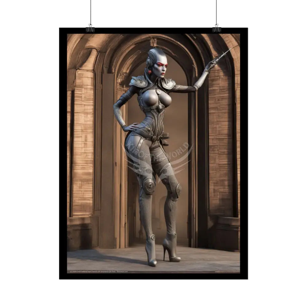 Gothic Cyborg Warrior Lady Fashion Tall Girlfriend Giantess Girl Rolled Posters — Subtle AI Girl Wall Art Poster