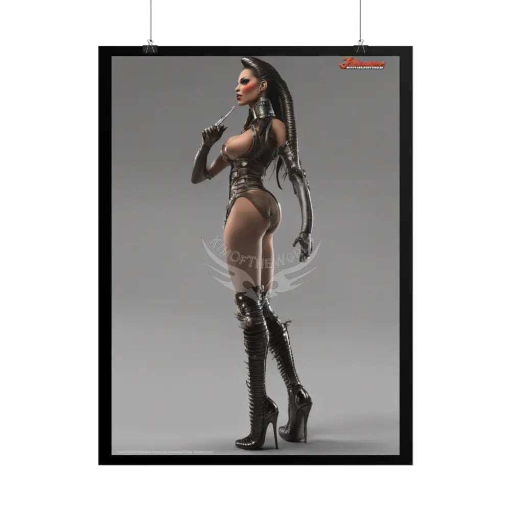 Gothic Cyborg Warrior Lady Fashion Tall Girlfriend Giantess Girl Rolled Posters — Subtle AI Girl Wall Art Poster