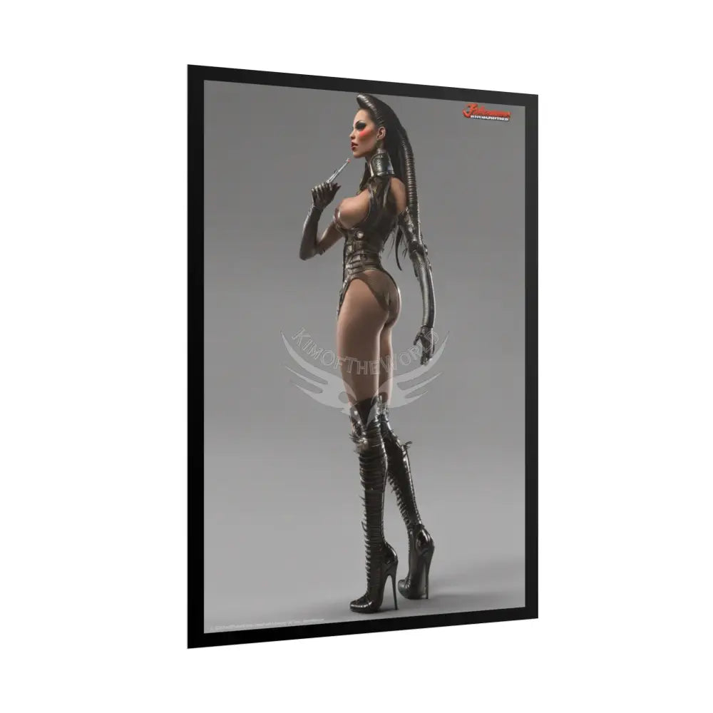 Gothic Cyborg Warrior Lady Fashion Tall Girlfriend Giantess Girl Rolled Posters — Subtle AI Girl Wall Art Poster