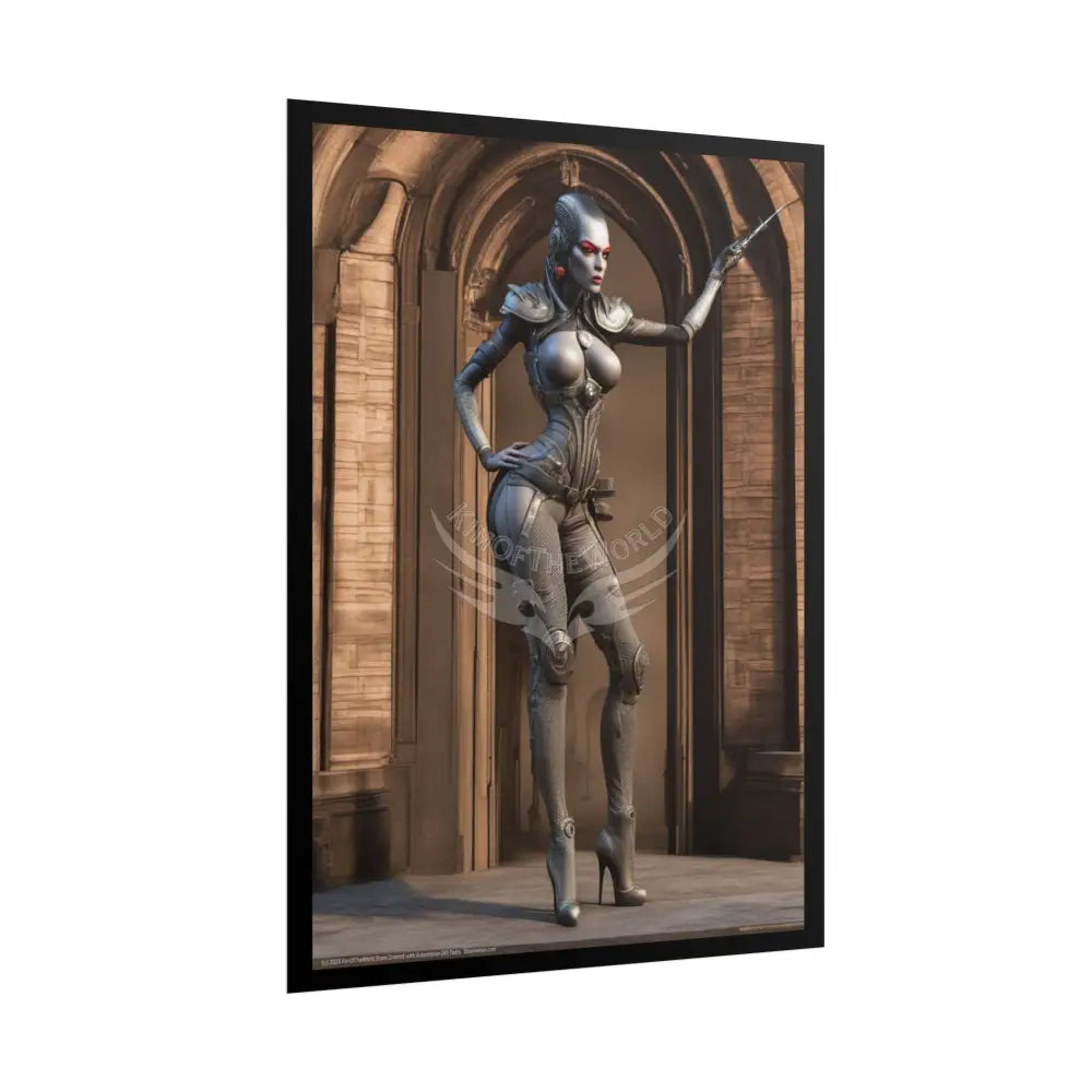 Gothic Cyborg Warrior Lady Fashion Tall Girlfriend Giantess Girl Rolled Posters — Subtle AI Girl Wall Art Poster