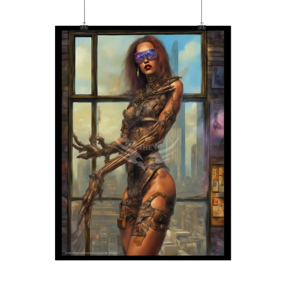 Gothic Cyborg Warrior Lady Fashion Tall Girlfriend Giantess Girl Rolled Posters — Subtle AI Girl Wall Art Poster