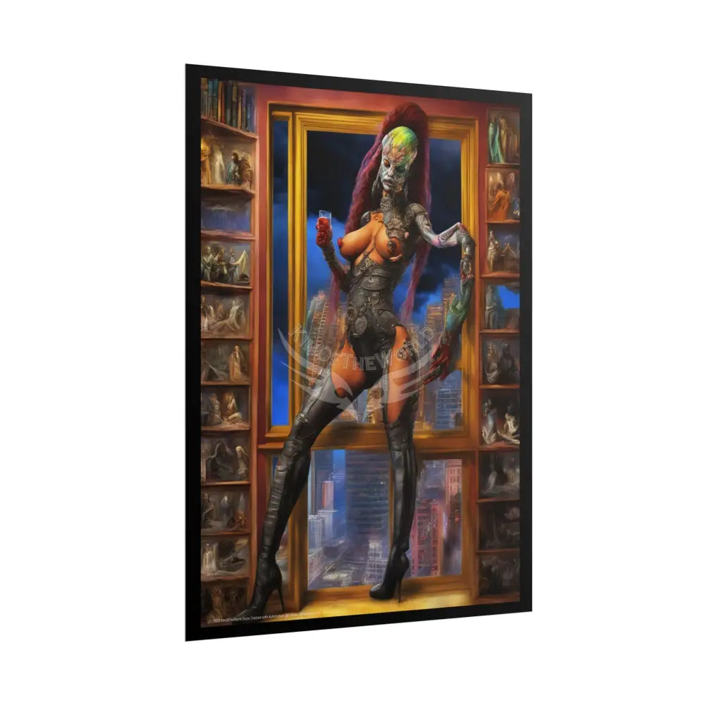 Gothic Cyborg Warrior Lady Fashion Tall Girlfriend Giantess Girl Rolled Posters — Subtle AI Girl Wall Art Poster
