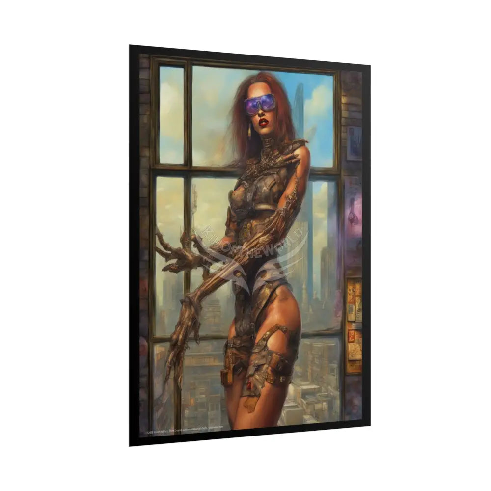 Gothic Cyborg Warrior Lady Fashion Tall Girlfriend Giantess Girl Rolled Posters — Subtle AI Girl Wall Art Poster