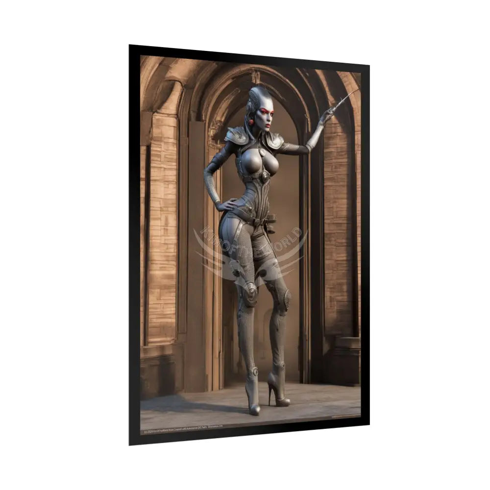 Gothic Cyborg Warrior Lady Fashion Tall Girlfriend Giantess Girl Rolled Posters — Subtle AI Girl Wall Art Poster