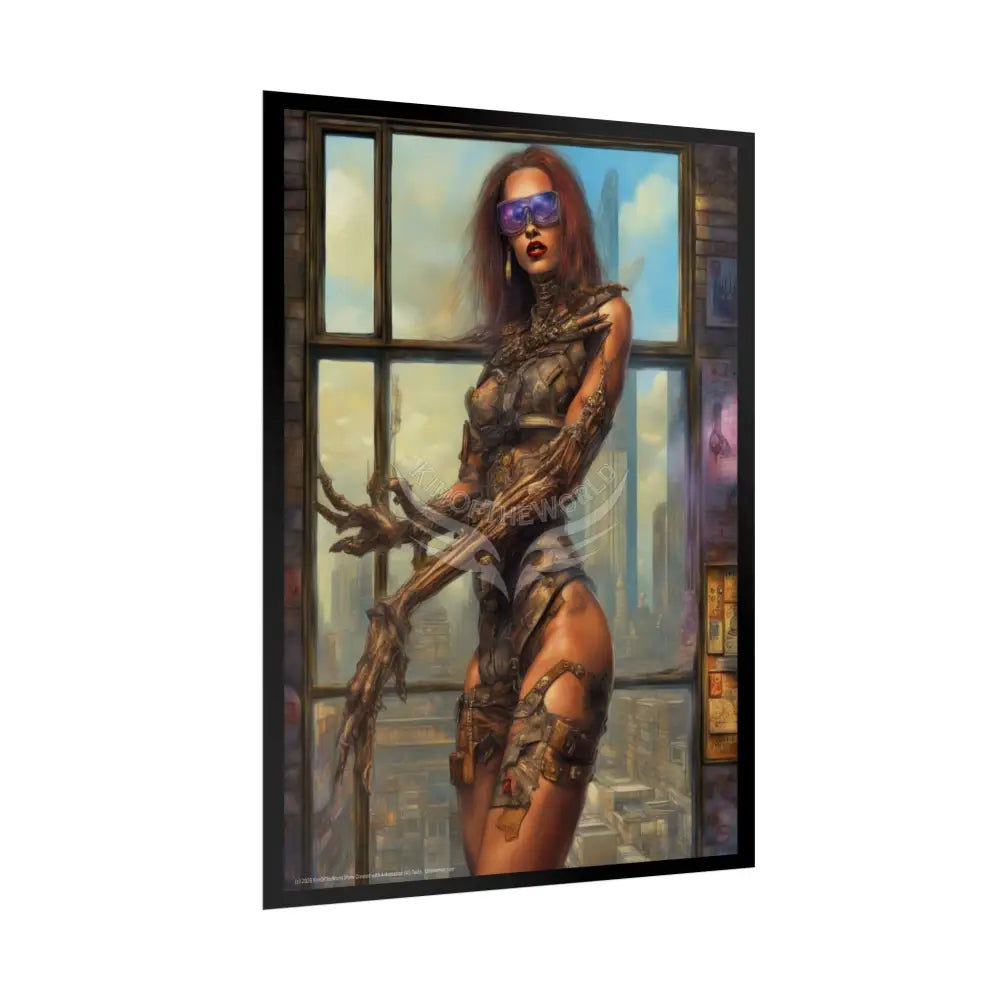 Gothic Cyborg Warrior Lady Fashion Tall Girlfriend Giantess Girl Rolled Posters — Subtle AI Girl Wall Art Poster