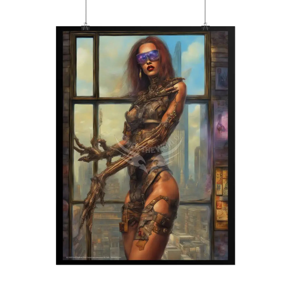 Gothic Cyborg Warrior Lady Fashion Tall Girlfriend Giantess Girl Rolled Posters — Subtle AI Girl Wall Art Poster