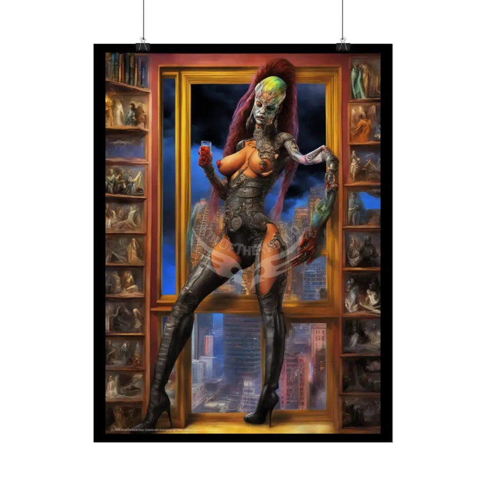Gothic Cyborg Warrior Lady Fashion Tall Girlfriend Giantess Girl Rolled Posters — Subtle AI Girl Wall Art Poster