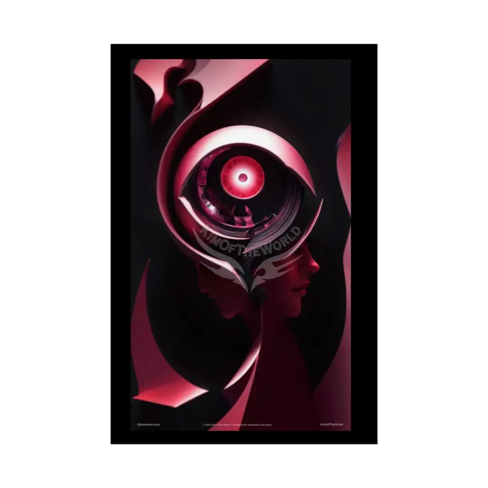 Gothic Eye Watcher Fashion Black Lace 3D Moon Weird Surreal Portrait Black & Red Satin 3D Moon Art Poster — Black & Red