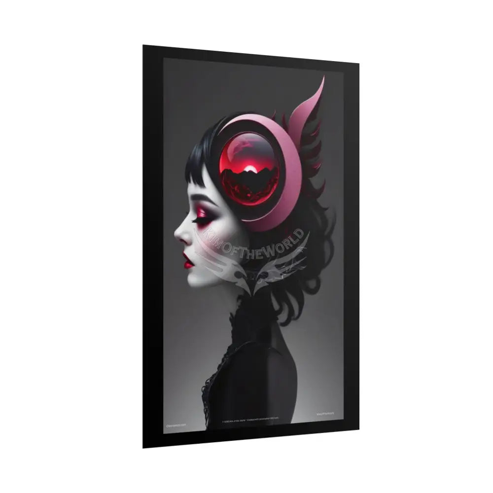 Gothic Eye Watcher Fashion Black Lace 3D Moon Weird Surreal Portrait Black & Red Satin 3D Moon Art Poster — Black & Red
