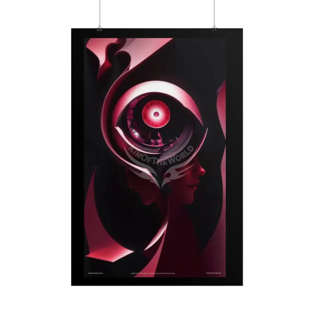 Gothic Eye Watcher Fashion Black Lace 3D Moon Weird Surreal Portrait Black & Red Satin 3D Moon Art Poster — Black & Red