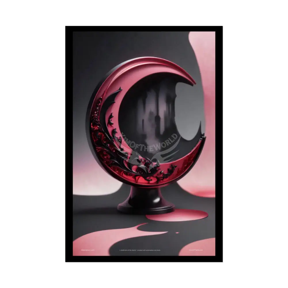 Gothic Fashion Black Lace 3D Moon Weird Surreal Portrait Black & Red Satin 3D Moon Art Poster — Black & Red Fashion